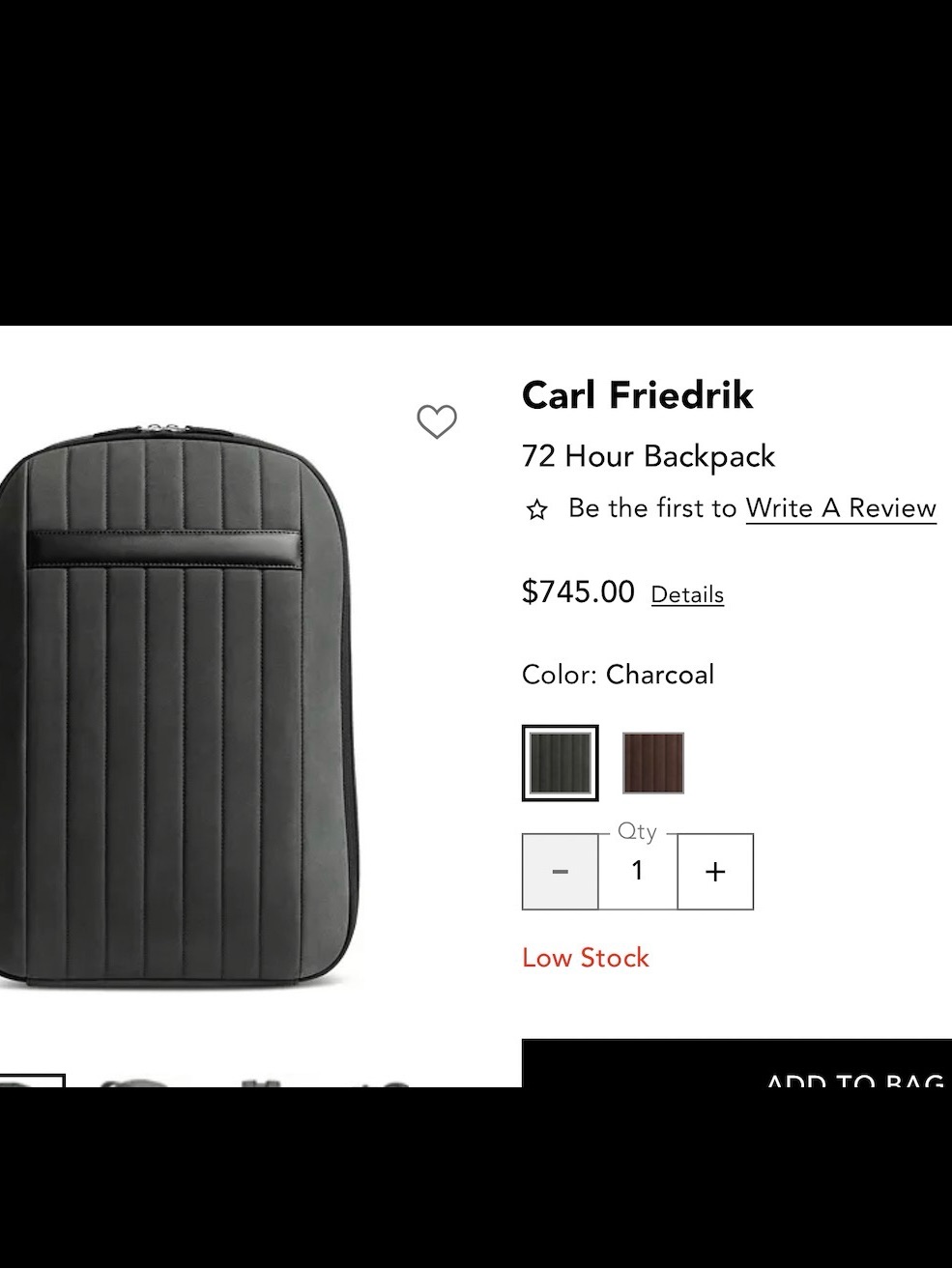 New With Tags, Open Box- Carl Friedrik 72 Hour Backpack, Nubuck, Charcoal — image 5 of 5